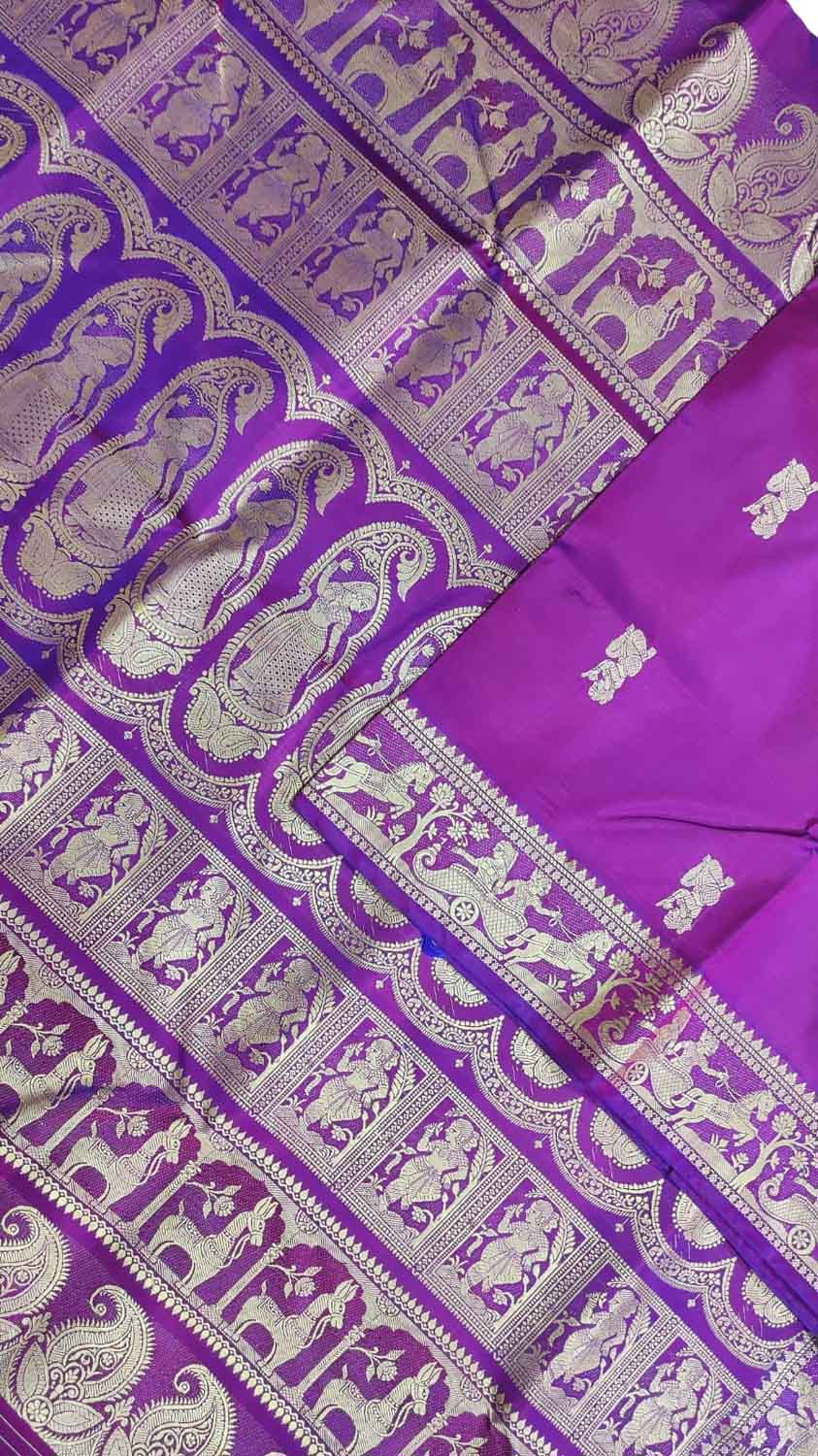 Purple Baluchari Handloom Pure Silk Saree - Luxurion World