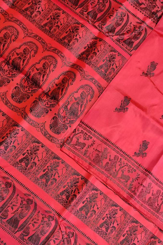Red Baluchari Handloom Pure Silk Saree - Luxurion World