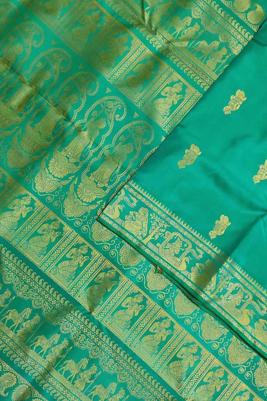 Green Baluchari Handloom Pure Silk Saree - Luxurion World