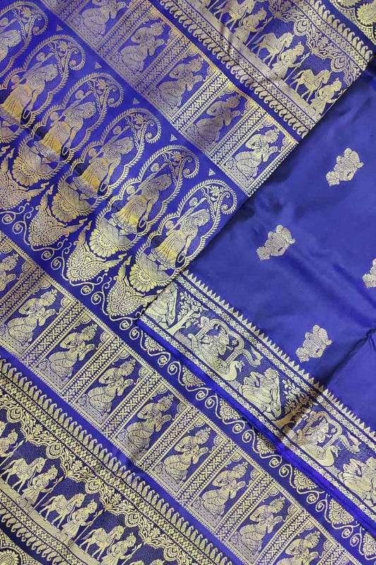 Blue Baluchari Handloom Pure Silk Saree - Luxurion World