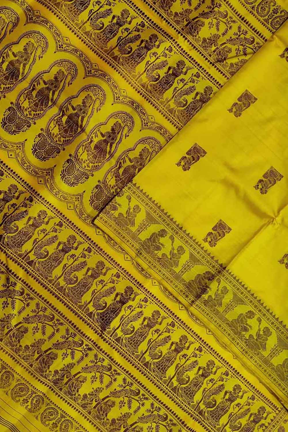 Yellow Baluchari Handloom Pure Silk Saree - Luxurion World