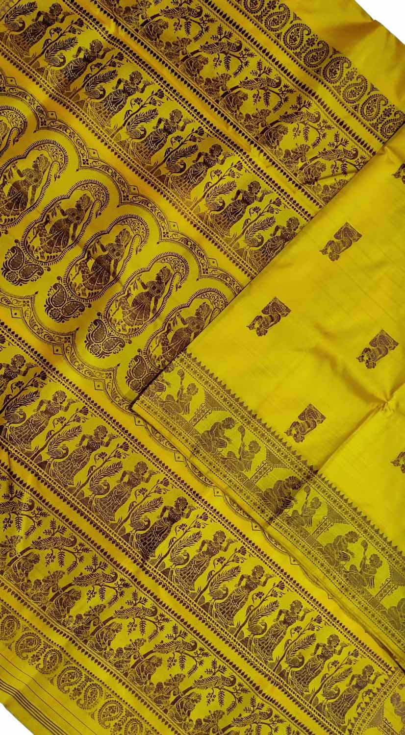 Yellow Baluchari Handloom Pure Silk Saree - Luxurion World