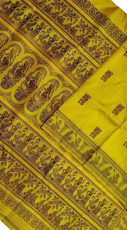 Yellow Baluchari Handloom Pure Silk Saree - Luxurion World