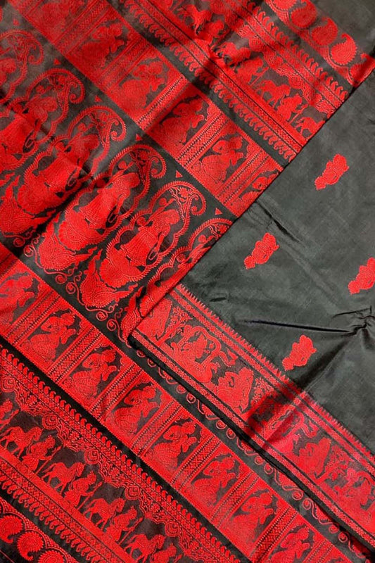 Black Baluchari Handloom Pure Silk Saree - Luxurion World