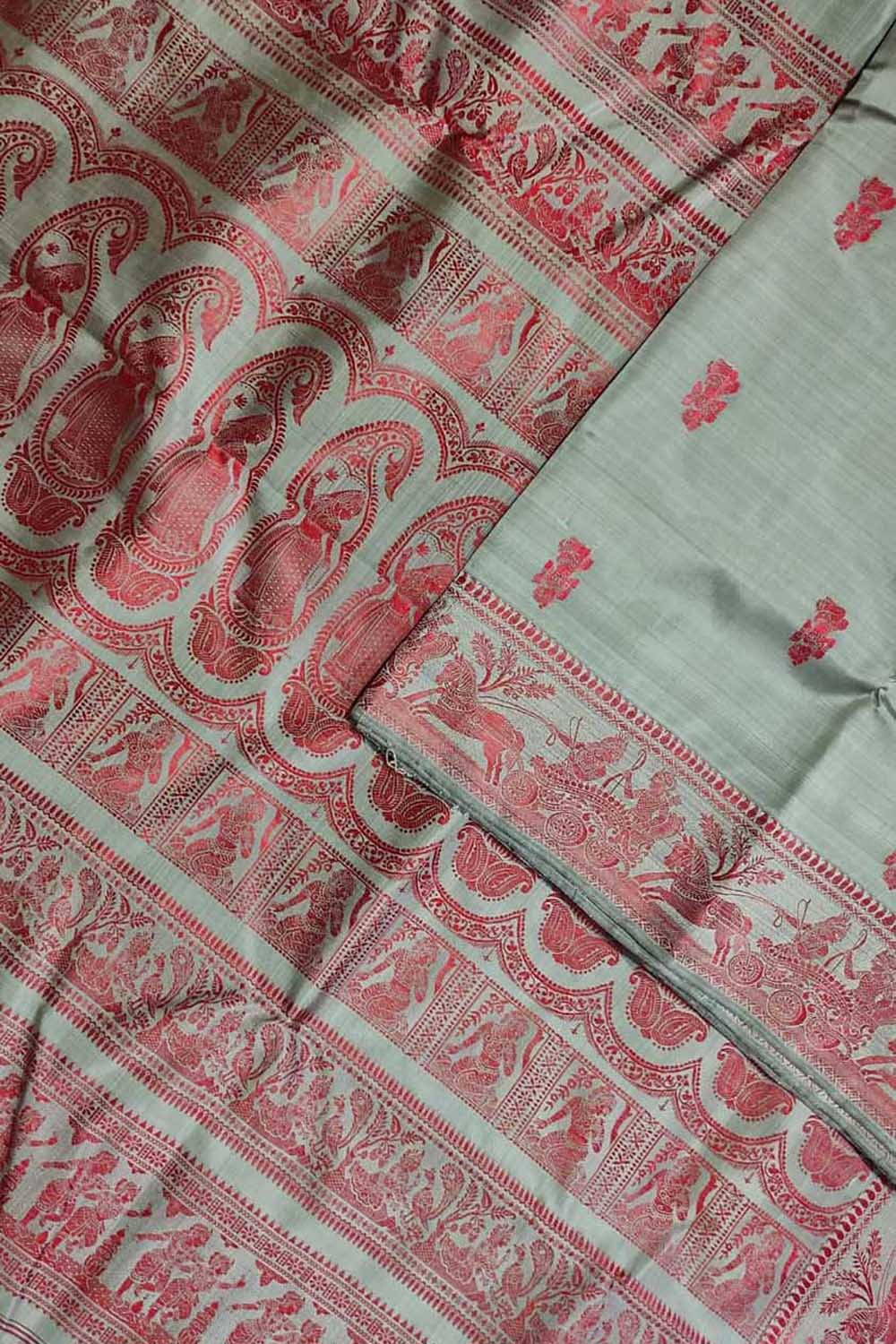 Grey Baluchari Handloom Pure Silk Saree - Luxurion World