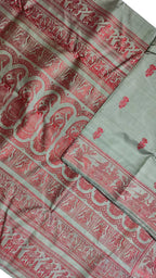 Grey Baluchari Handloom Pure Silk Saree - Luxurion World