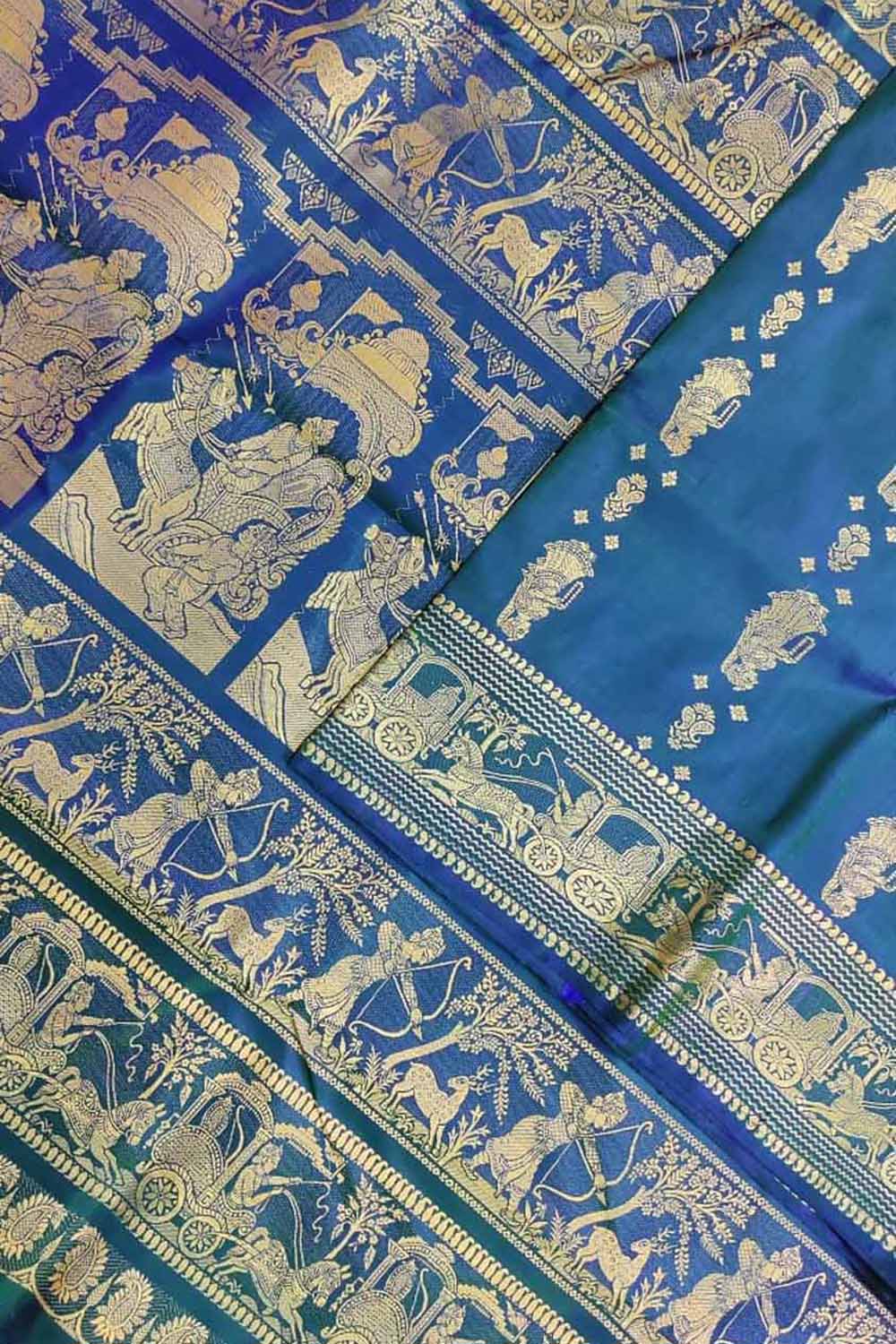 Blue Baluchari Handloom Pure Silk Saree - Luxurion World