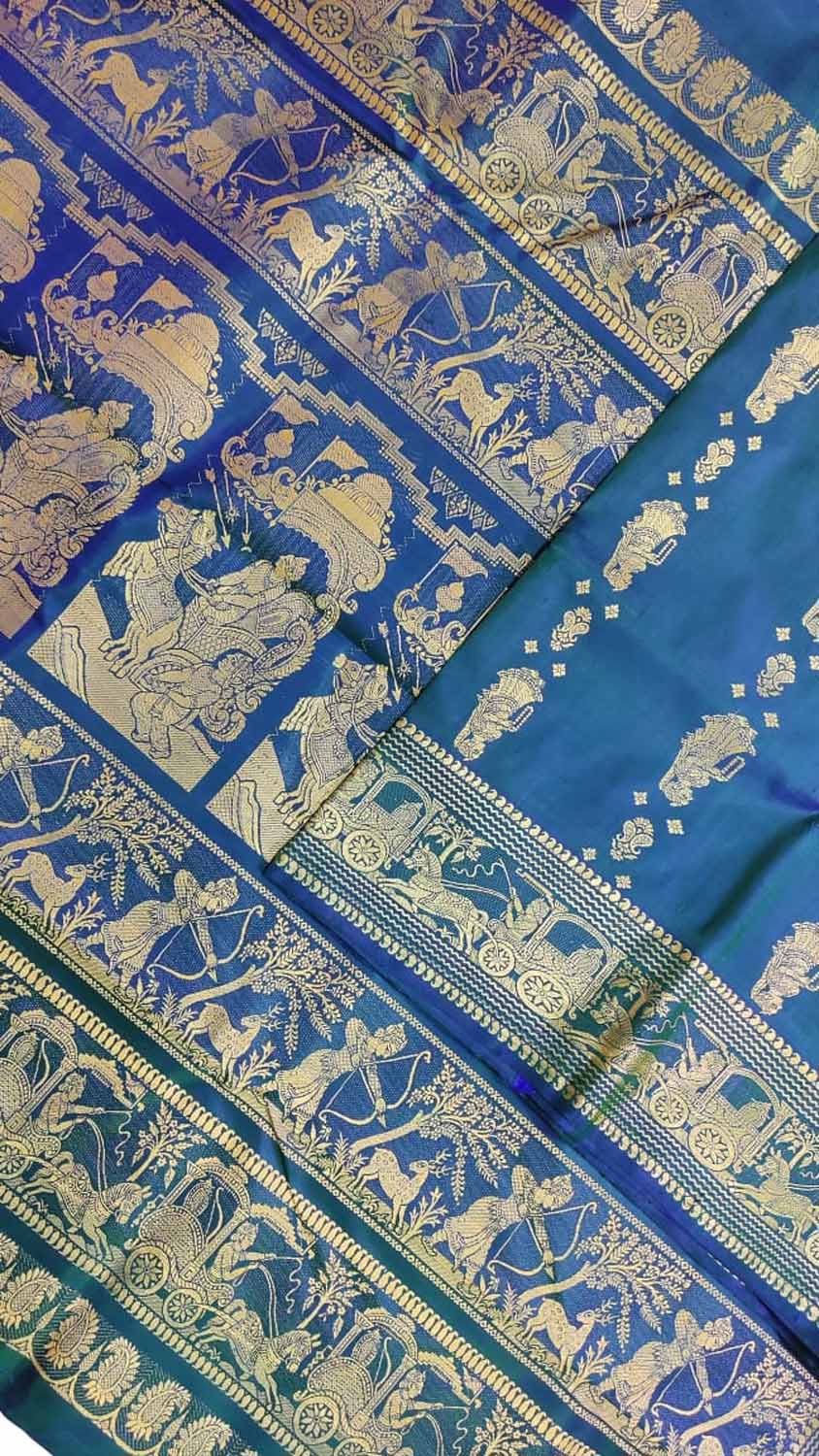 Blue Baluchari Handloom Pure Silk Saree - Luxurion World