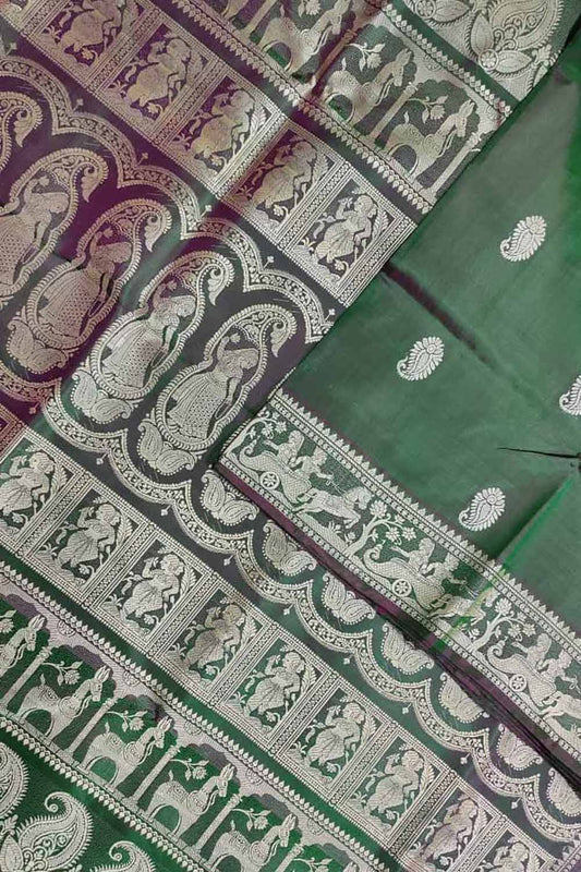 Green Baluchari Handloom Pure Silk Saree - Luxurion World