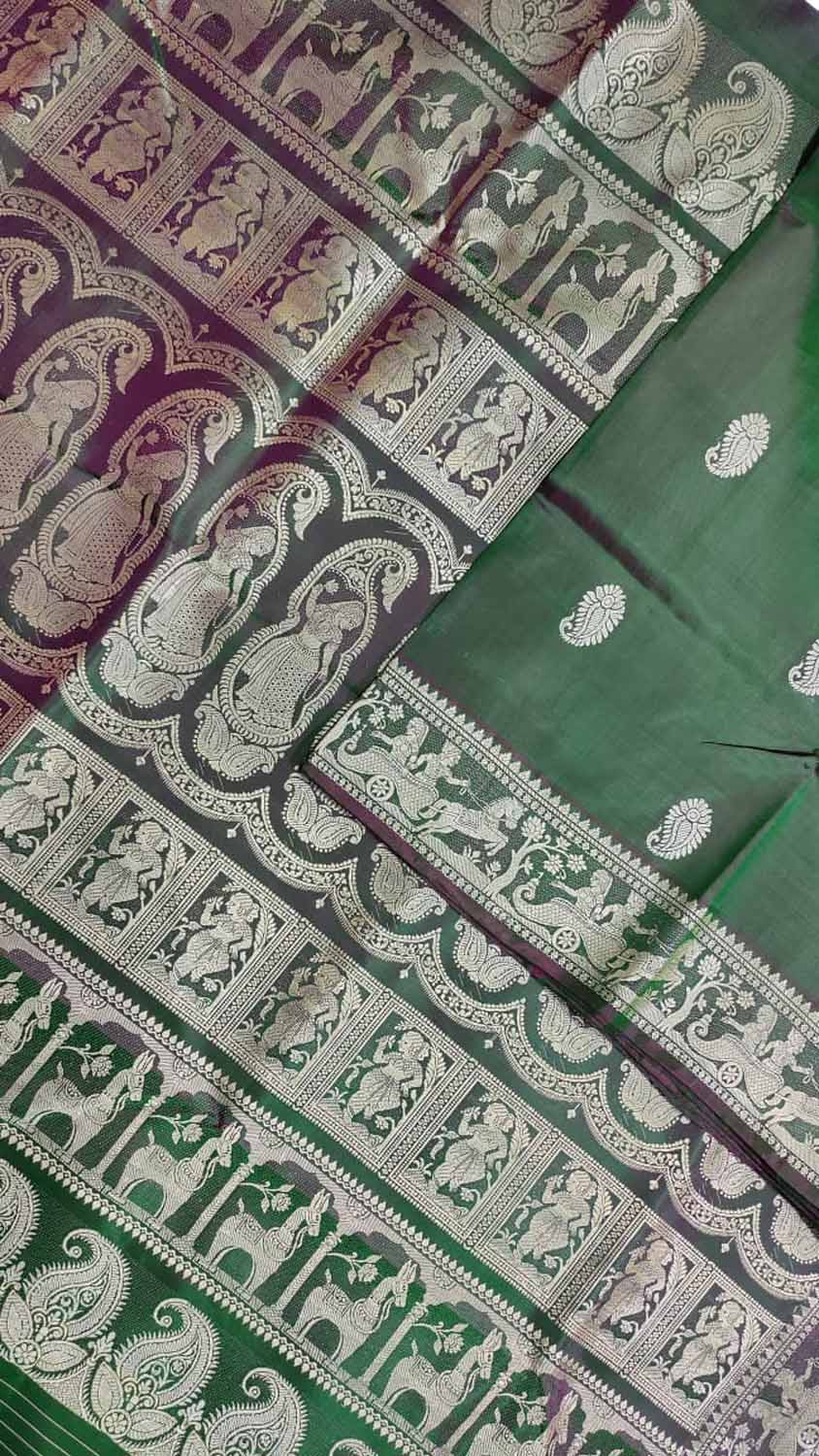 Green Baluchari Handloom Pure Silk Saree - Luxurion World