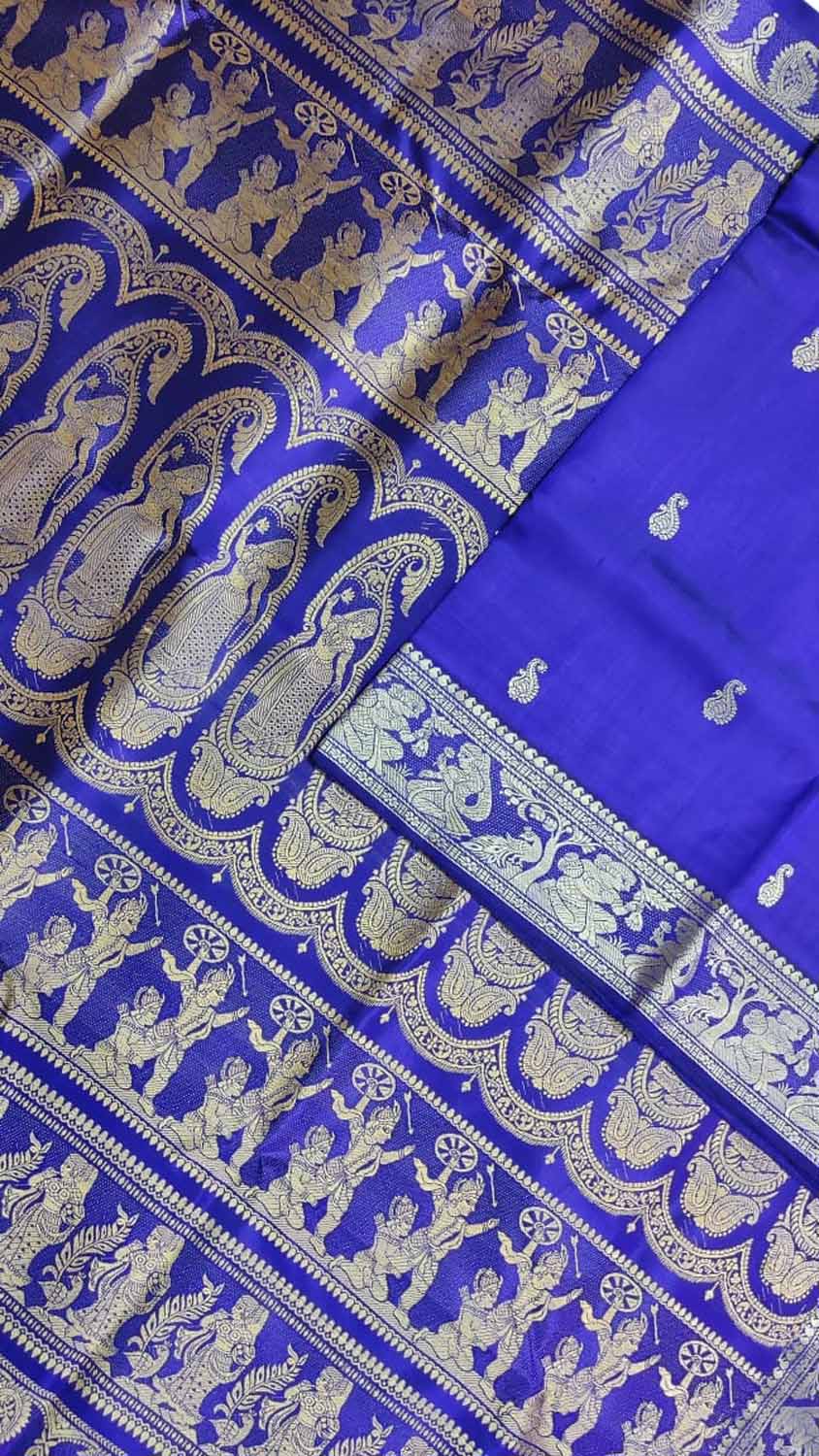Blue Baluchari Handloom Pure Silk Saree - Luxurion World