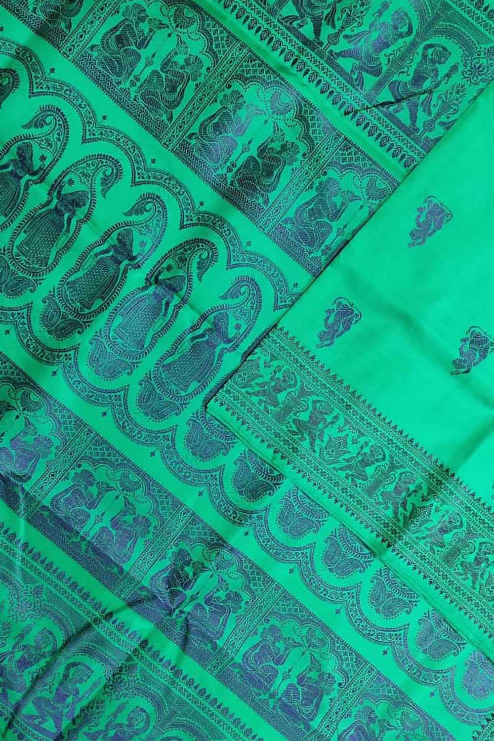 Green Baluchari Handloom Pure Silk Saree - Luxurion World