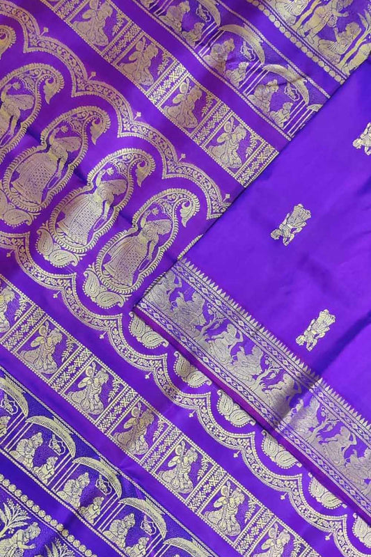 Purple Baluchari Handloom Pure Silk Saree - Luxurion World