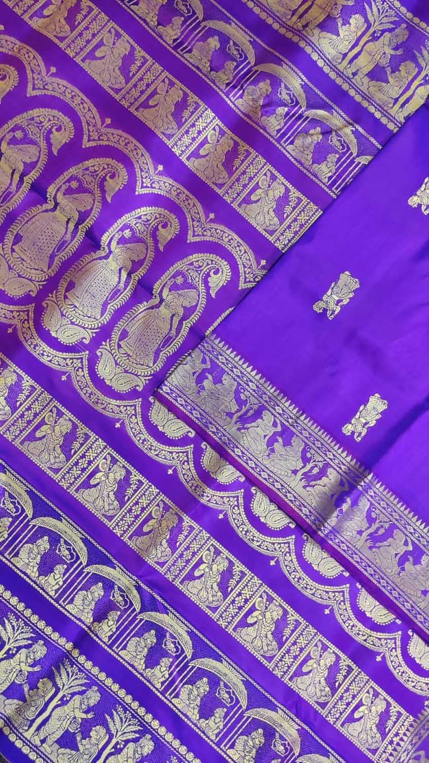Purple Baluchari Handloom Pure Silk Saree - Luxurion World