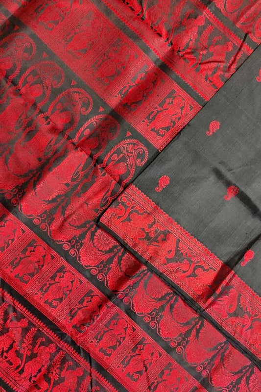 Black Baluchari Handloom Pure Silk Saree - Luxurion World