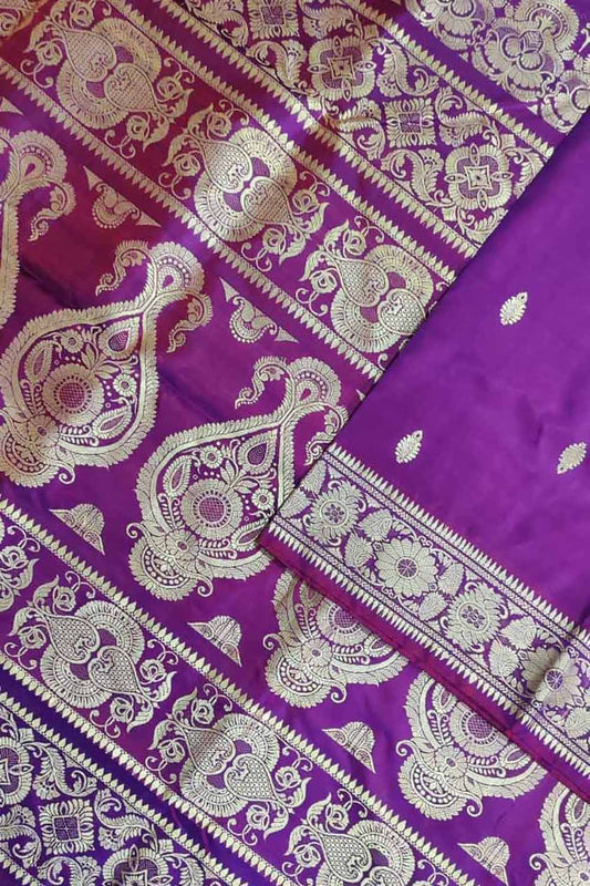 Purple Baluchari Handloom Pure Silk Saree - Luxurion World