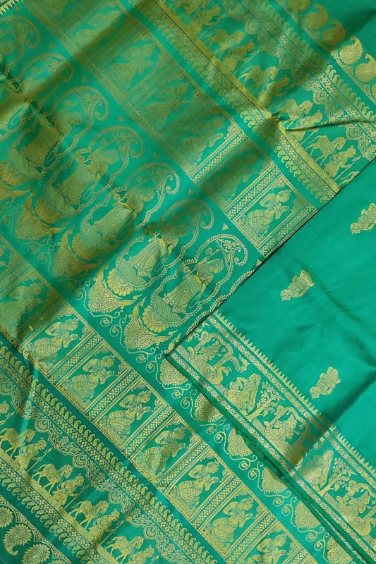 Green Baluchari Handloom Pure Silk Saree - Luxurion World