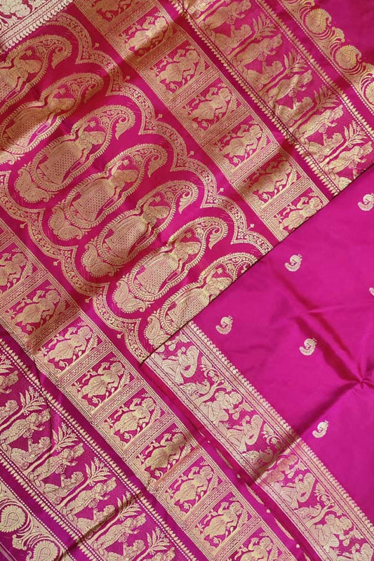Pink Baluchari Handloom Pure Silk Saree - Luxurion World