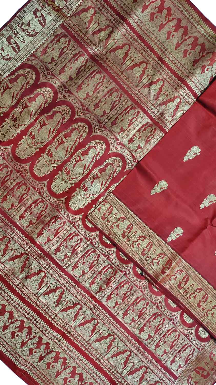 Red Baluchari Handloom Pure Silk Saree - Luxurion World
