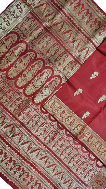 Red Baluchari Handloom Pure Silk Saree - Luxurion World