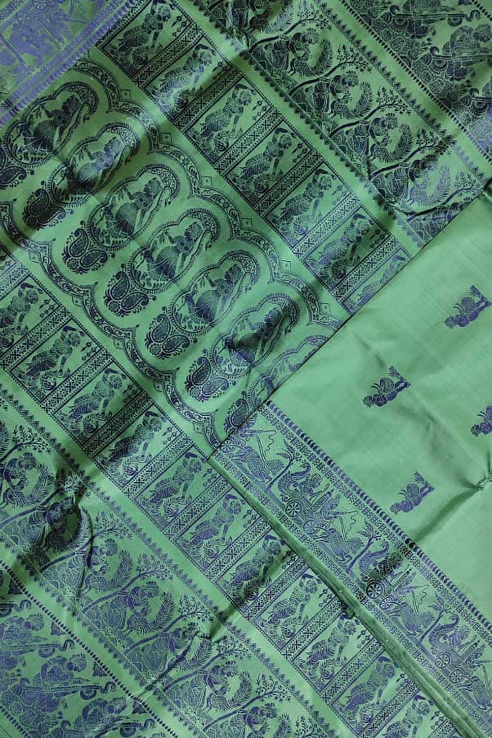 Green Baluchari Handloom Pure Silk Saree - Luxurion World