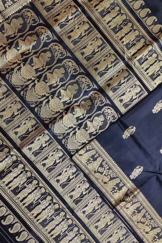 Black Baluchari Handloom Pure Silk Saree - Luxurion World