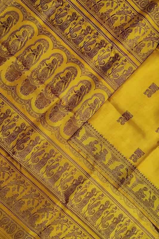 Yellow Baluchari Handloom Pure Silk Saree - Luxurion World