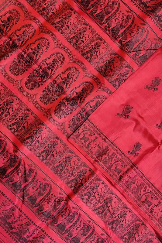 Red Baluchari Handloom Pure Silk Saree - Luxurion World