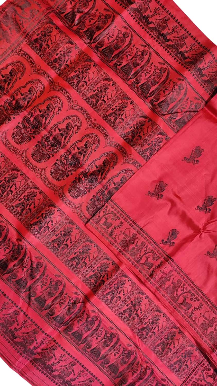 Red Baluchari Handloom Pure Silk Saree - Luxurion World