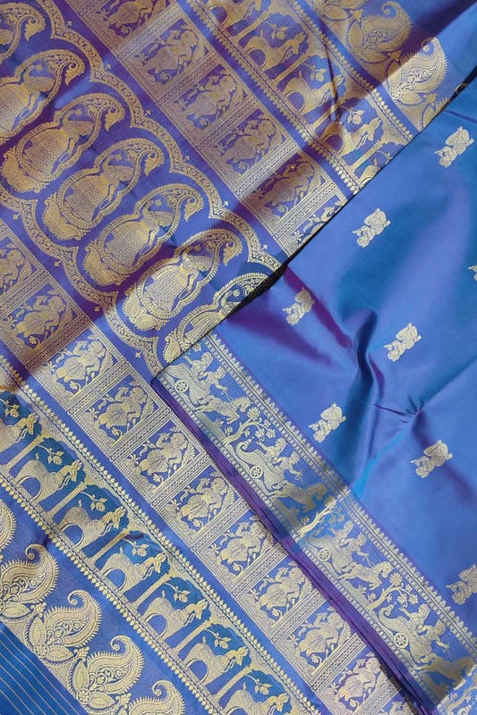 Blue Baluchari Handloom Pure Silk Saree - Luxurion World