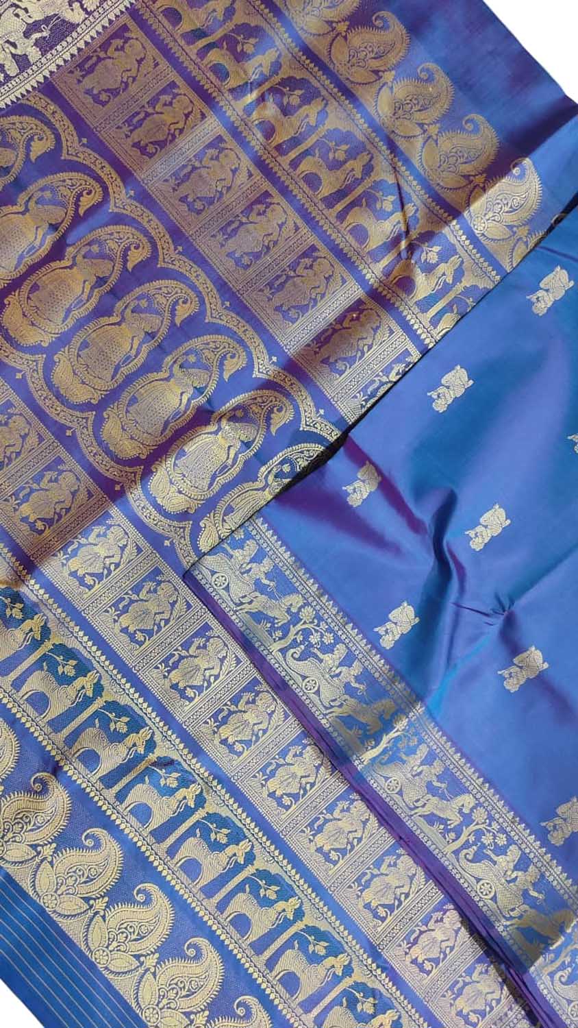 Blue Baluchari Handloom Pure Silk Saree - Luxurion World