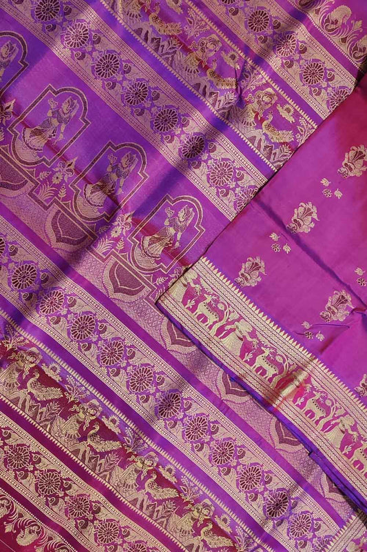 Pink And Purple Baluchari Handloom Pure Silk Saree