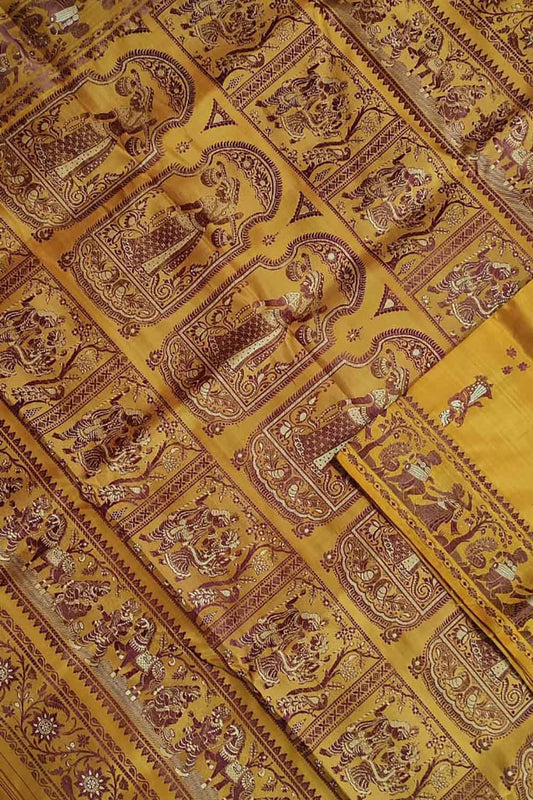 Yellow Baluchari Handloom Pure Silk Saree - Luxurion World