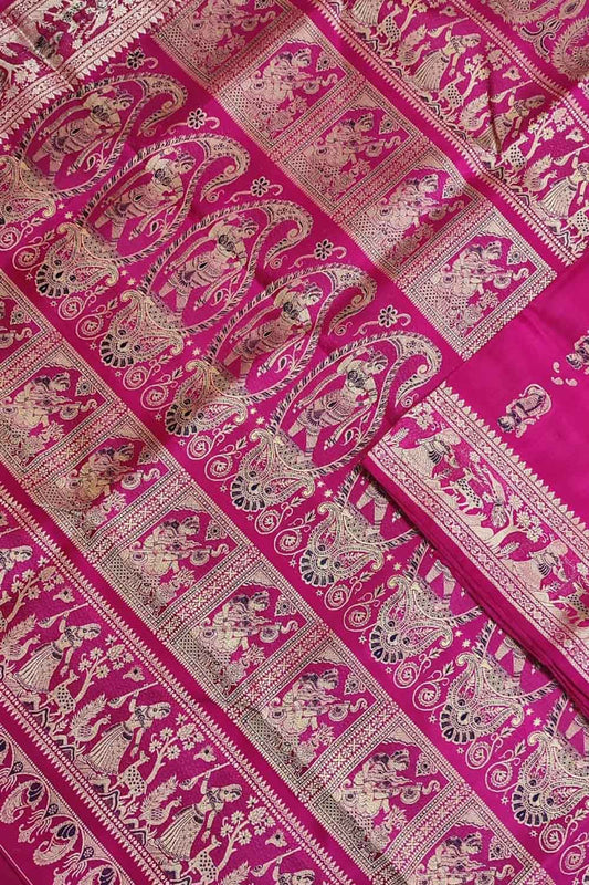 Pink Baluchari Handloom Pure Silk Saree - Luxurion World