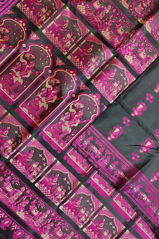 Black Baluchari Handloom Pure Silk Saree - Luxurion World