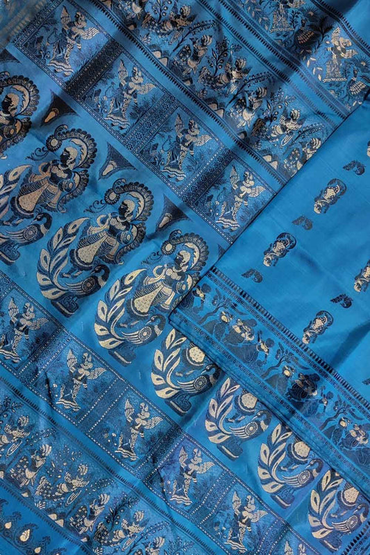 Blue Baluchari Handloom Pure Silk Saree - Luxurion World