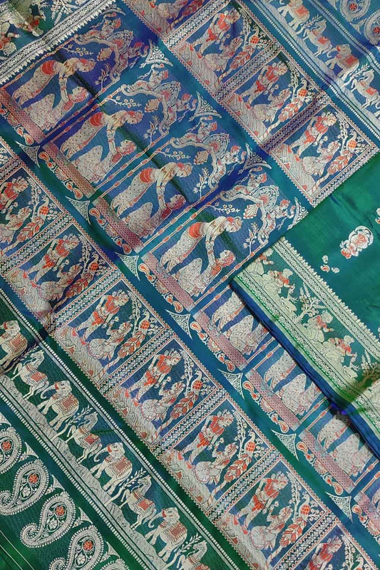 Green Baluchari Handloom Pure Silk Saree - Luxurion World