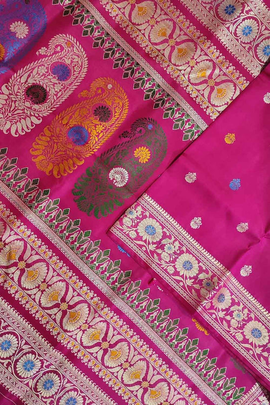 Elegant Pink Baluchari Handloom Silk Meenakari Saree - Luxurion World