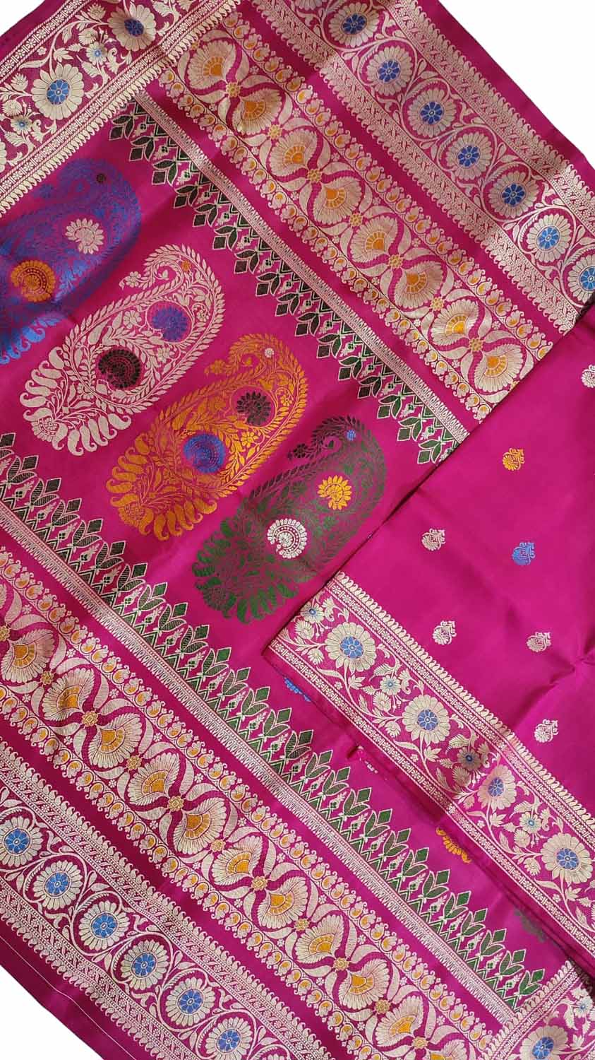 Elegant Pink Baluchari Handloom Silk Meenakari Saree - Luxurion World
