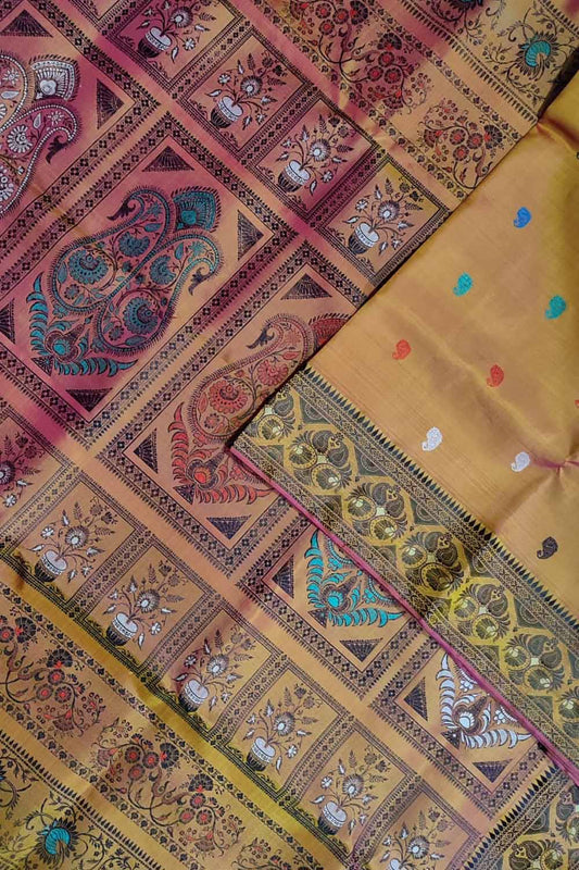 Exquisite Yellow Baluchari Handloom Silk Meenakari Saree: A Timeless Masterpiece