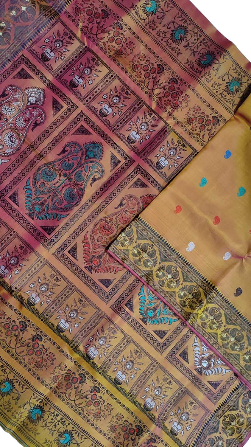 Exquisite Yellow Baluchari Handloom Silk Meenakari Saree: A Timeless Masterpiece - Luxurion World