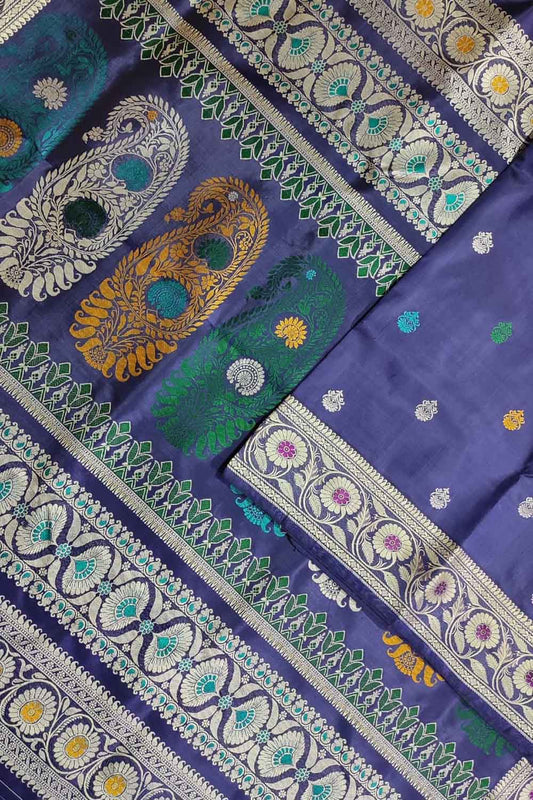 Elegant Purple Baluchari Silk Meenakari Saree: Handloom Beauty