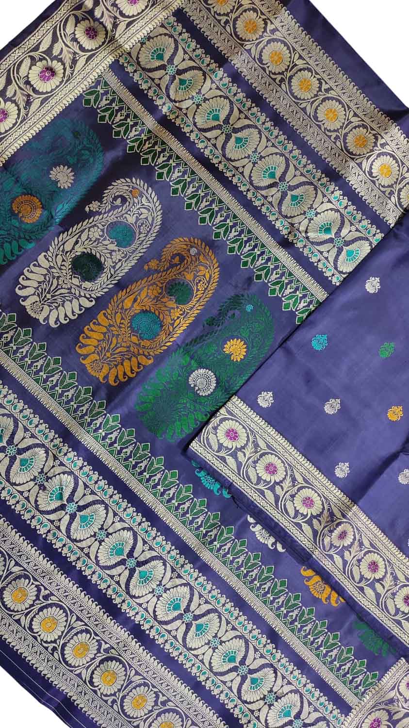 Elegant Purple Baluchari Silk Meenakari Saree: Handloom Beauty - Luxurion World