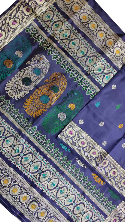 Elegant Purple Baluchari Silk Meenakari Saree: Handloom Beauty - Luxurion World