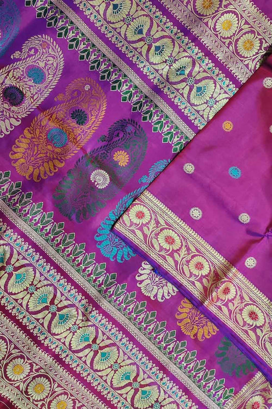 Elegant Pink Baluchari Silk Meenakari Saree: Handloom Perfection - Luxurion World