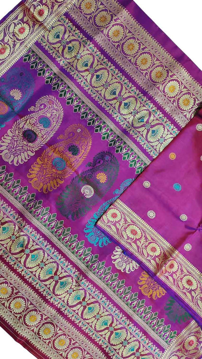 Elegant Pink Baluchari Silk Meenakari Saree: Handloom Perfection - Luxurion World