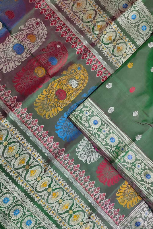 Exquisite Green Baluchari Handloom Silk Saree with Meenakari Work - Luxurion World