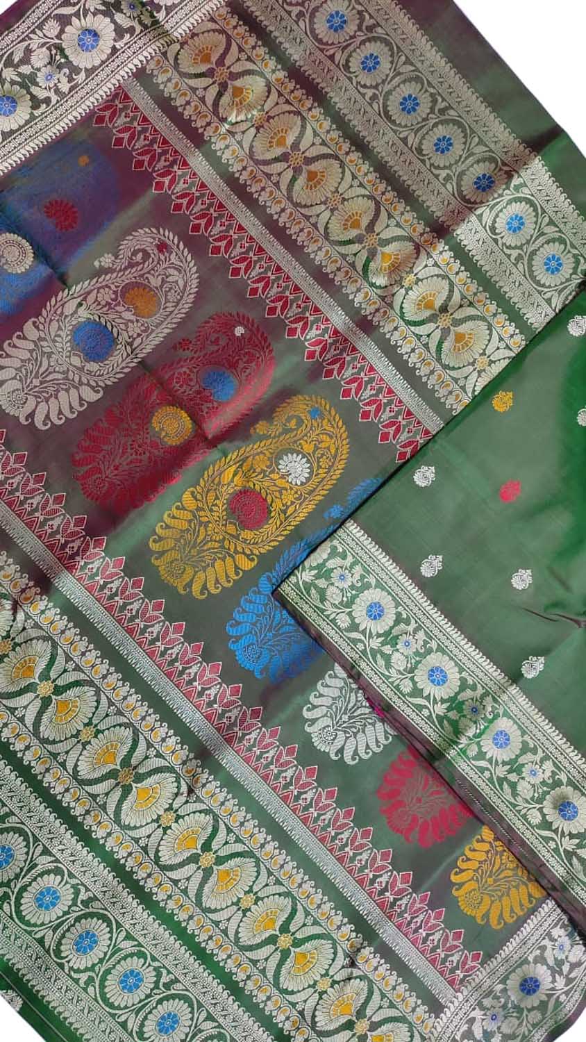 Exquisite Green Baluchari Handloom Silk Saree with Meenakari Work - Luxurion World