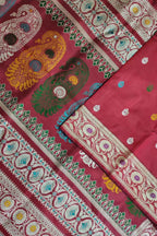 Elegant Red Baluchari Silk Meenakari Saree: Handloom Perfection - Luxurion World