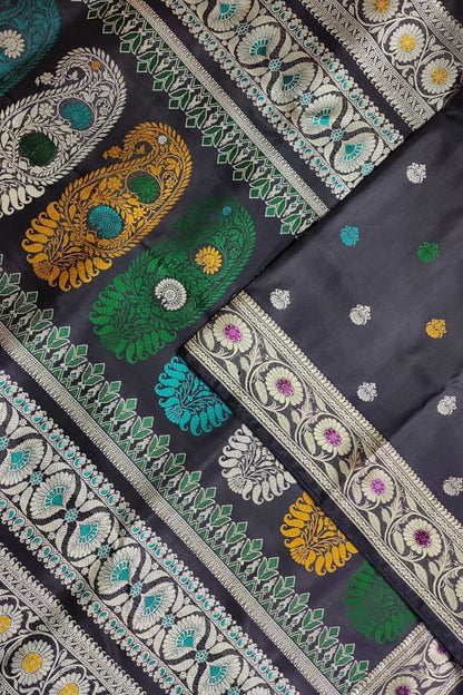 Elegant Black Baluchari Handloom Silk Saree with Meenakari - Luxurion World